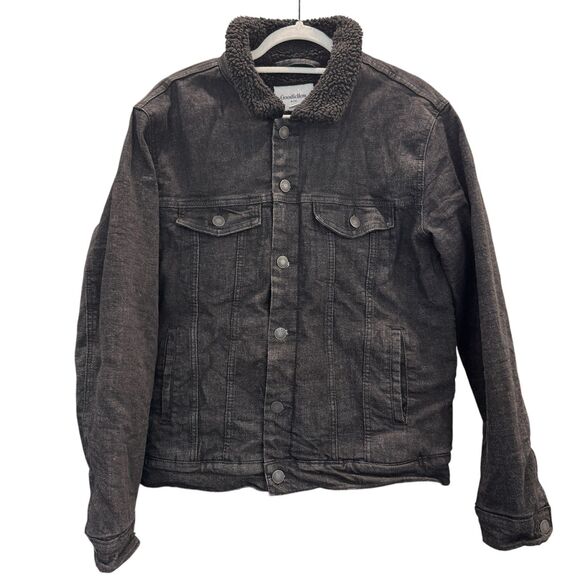 Goodfellow and Co Mens Black Denim Trucker Jacket Sherpa Lined Casual Outdoor M - Picture 1 of 6